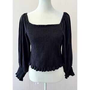 Pilcro Ruched Longsleeve Printed Smocked Feminine Boho Blouse Size S